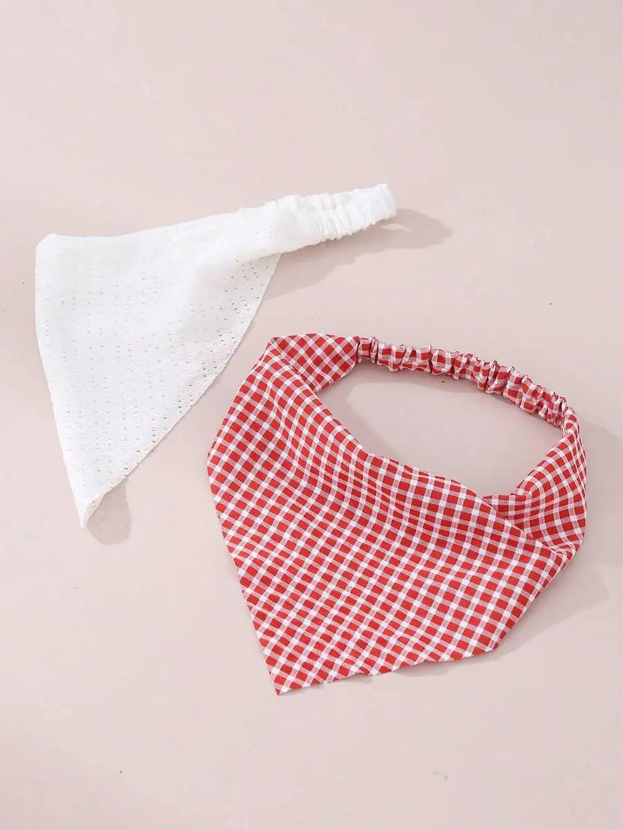 

2pcs Set Plaid Bandana And Headband For Women Daily Wear