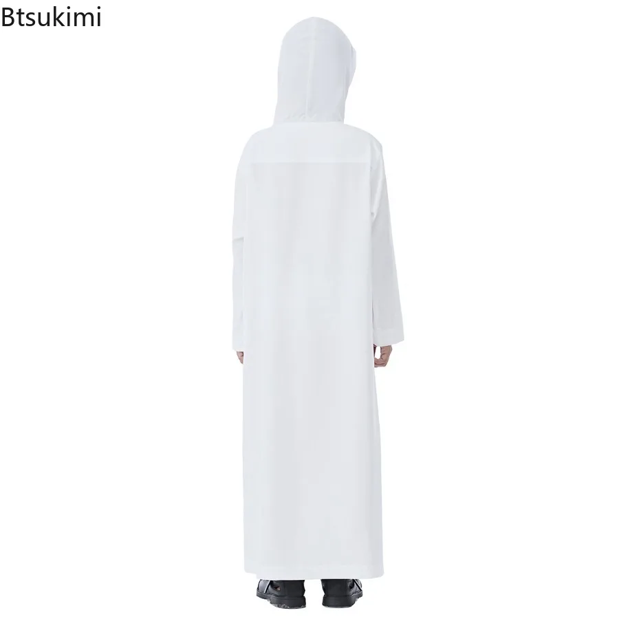Ragazzi Medio Oriente Islam Manica Lunga Con Cappuccio Arabo Dubai Robe, Arabia Saudita Dubai Türkiye Casual Stile Etnico Thobe Abaya Abbigliamento