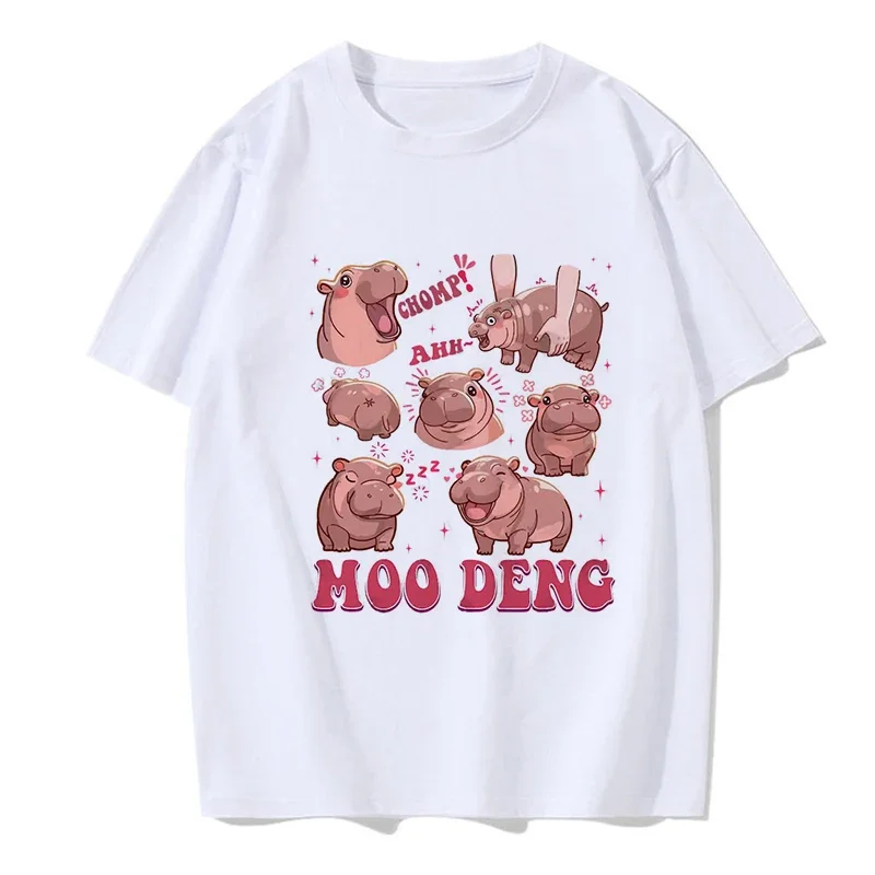 Funny Baby Hippo Moo Deng Tshirt Kawaii Cartoon T Shirt Harajuku Y2k Tees Tops Men Women Fashion EU Szie T-shirt Mange Clothes