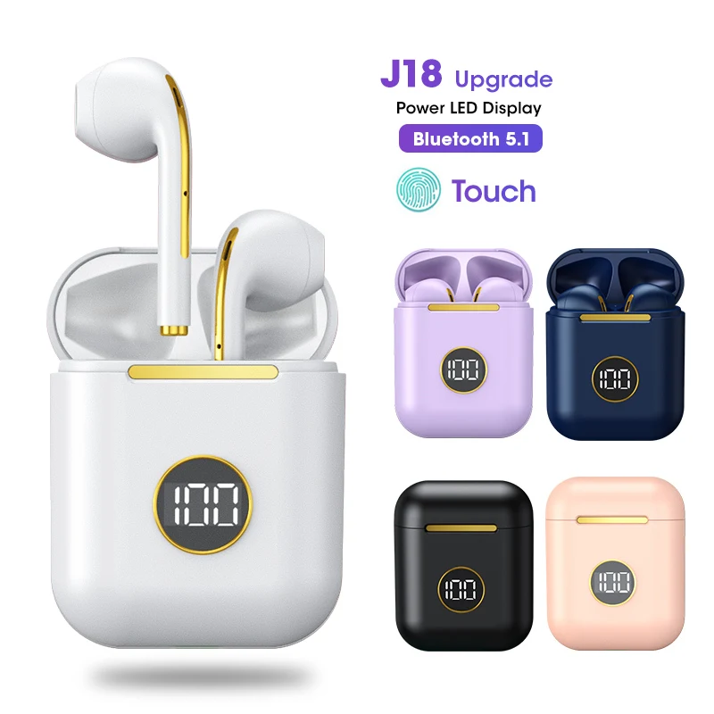 J18TWS Bluetooth 5.1 Headphone Charging Box Wireless Headphones Stereo Earbuds Headphones with Microphone For iOS/Android