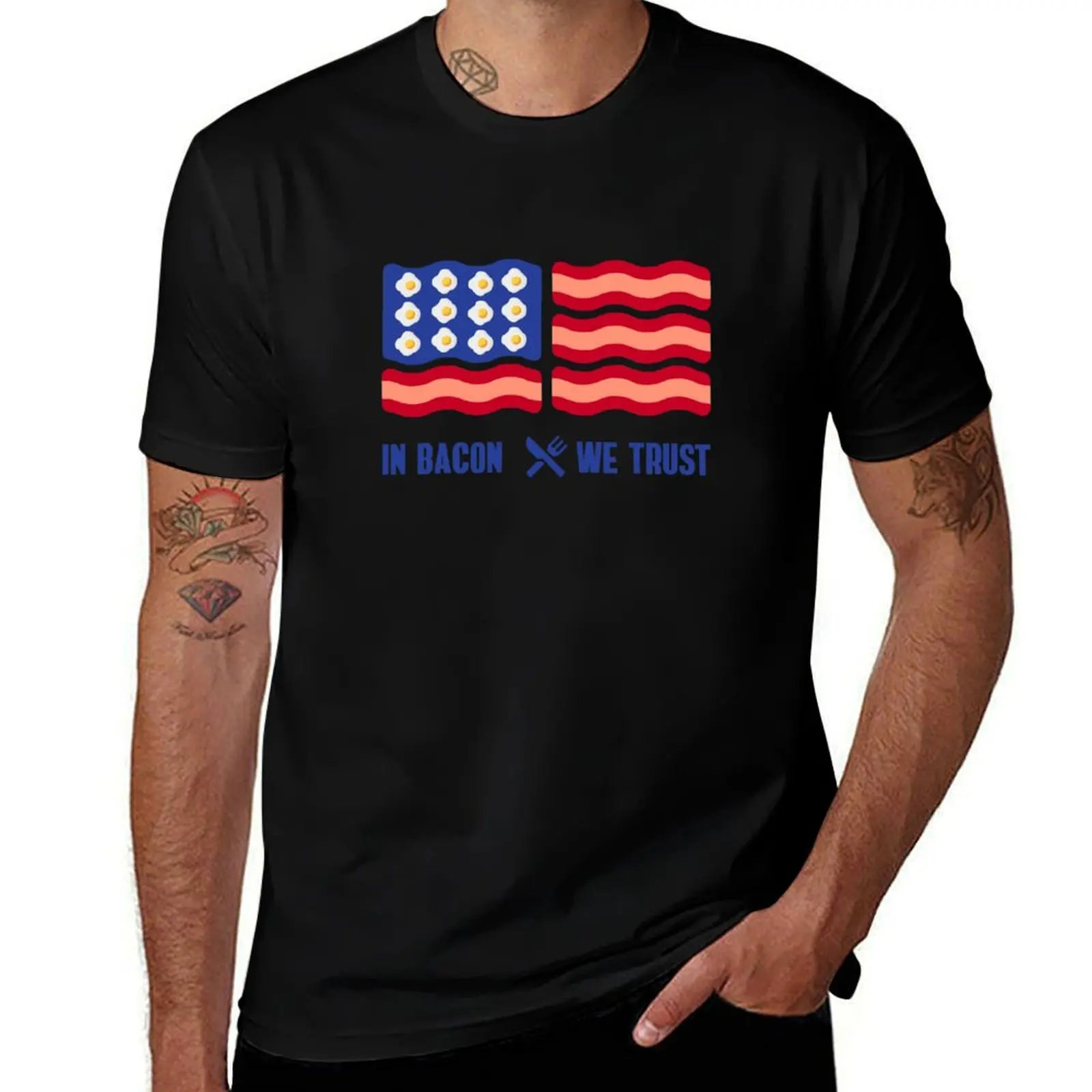 

In Bacon we Trust - USA Bacon Flag T-Shirt t shirts for man slim fit funny t shirts man
