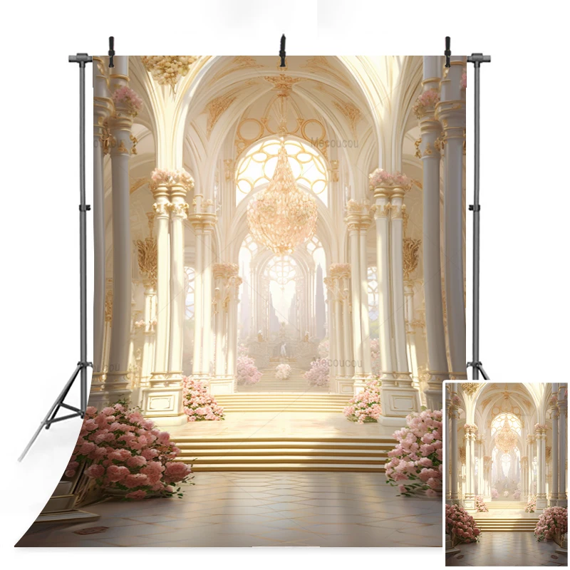 Wedding Bridal Shower Backdrops Luxury Palace Chandelier Chic Wall Interior Decor Photography Backgrounds Photo Studio