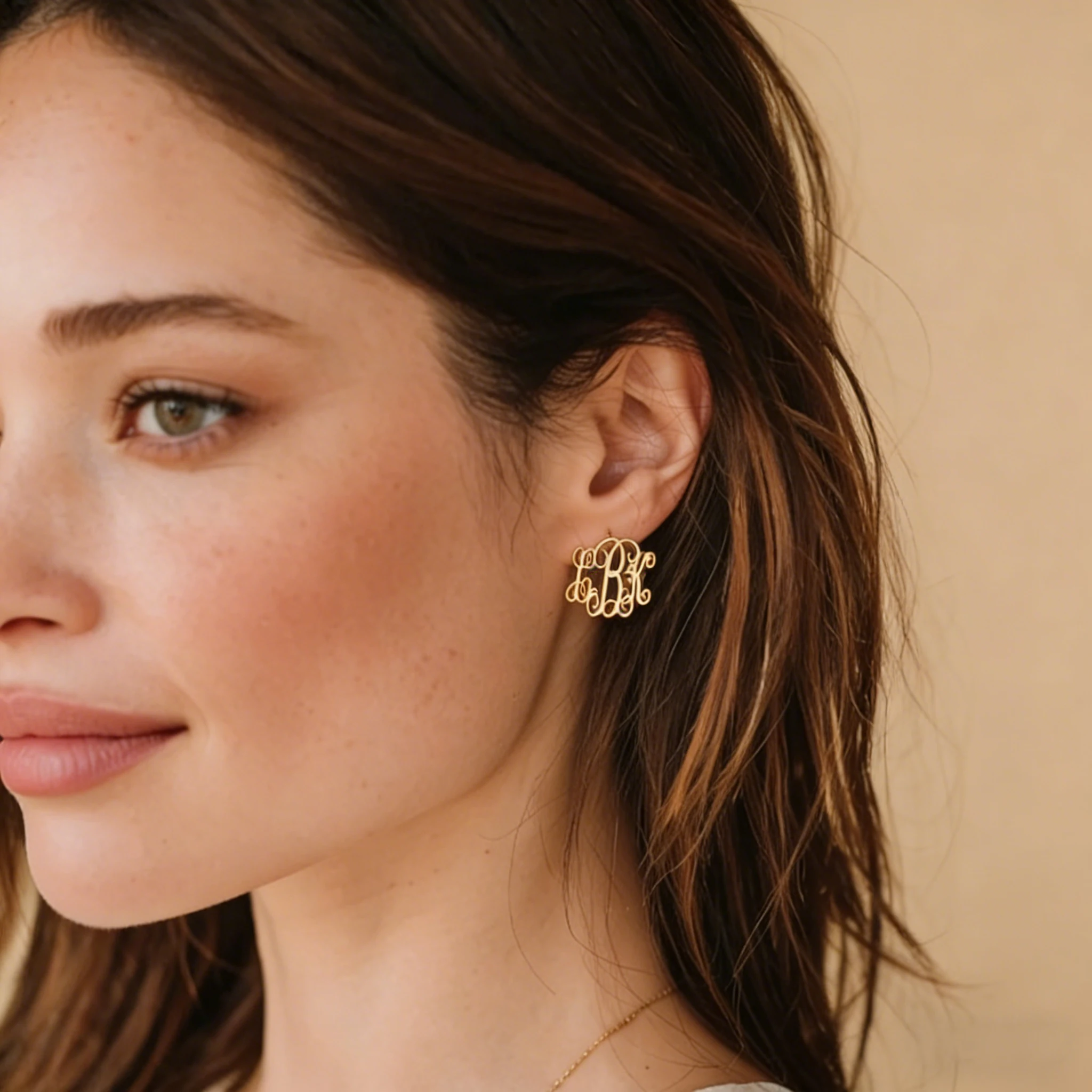 

Personalized Monogram Earrings Gold Plated Custom Initials Stud Earrings for Women Cursive Letter Dainty Minimalist Jewelry