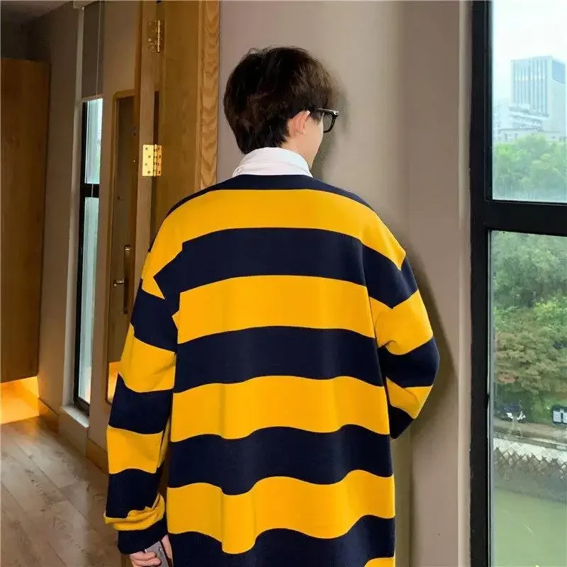 T Shirts for Men Stripe Original Y2k Normal Full Sleeve Long Polo Tops Korean Luxury Sale Emo Sweatshirts Designer Male Clothes