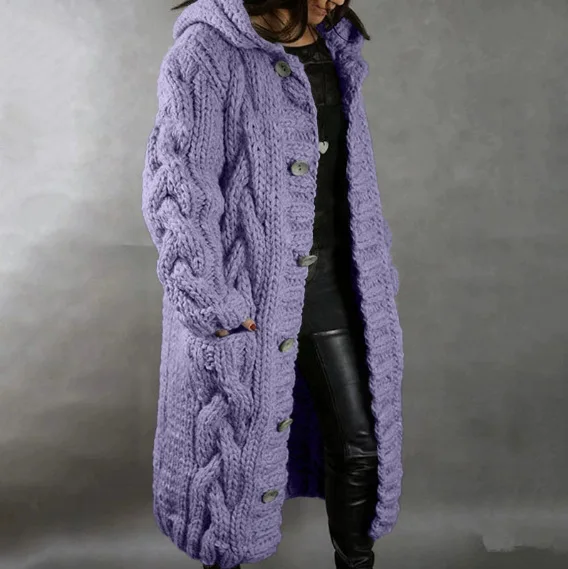 Damenpullover, neuer lässiger, lockerer, europäisch-amerikanischer Mode-Cardigan mit Umlegekragen, gestrickter langer Mantel, Pullovermantel in großen Größen – Detail 25