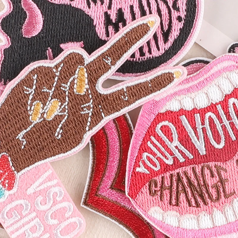 Iron On Patches Pink Girl Love Lip Embroidery DIY Mobile Phone Case Clothes Decoration Hot Melt Adhesive Sticker