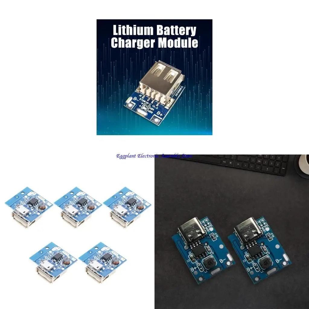 E28D 5V Pasta o módulo fonte alimentação da placa carregamento para baterias lítio com porta Micros USB/Type C e