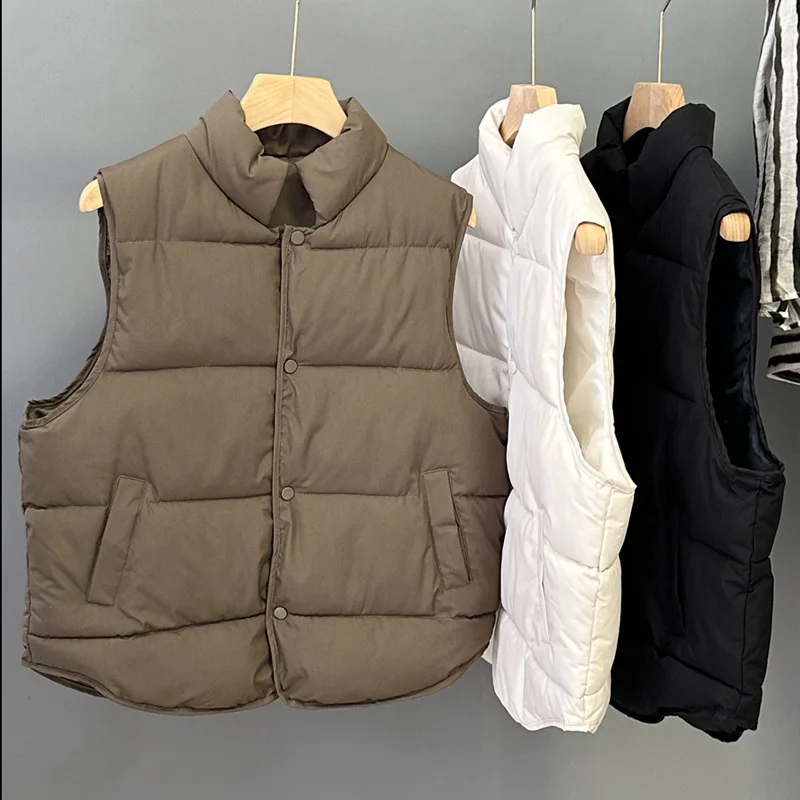 Vest Women Parkas Single Breasted Jackets Thick Warm Sleeveless Casual Jackets Vests Stand Collar Spliced Autumn Winter