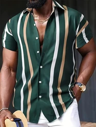 Summer Stripe Color Block 3D Printed Casual Office Shirt Mens Womens Casual Fashion Vintage Short Sleeve Shirt Mens Tops Shirt
