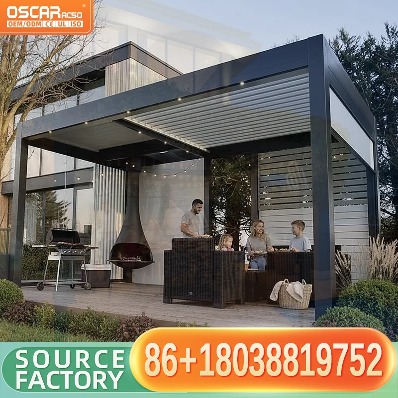Garden Electric Bioclimatic EcoFriendly Waterproof Powder Coated Metal Roof Pergola Terrace Gazebo pergola