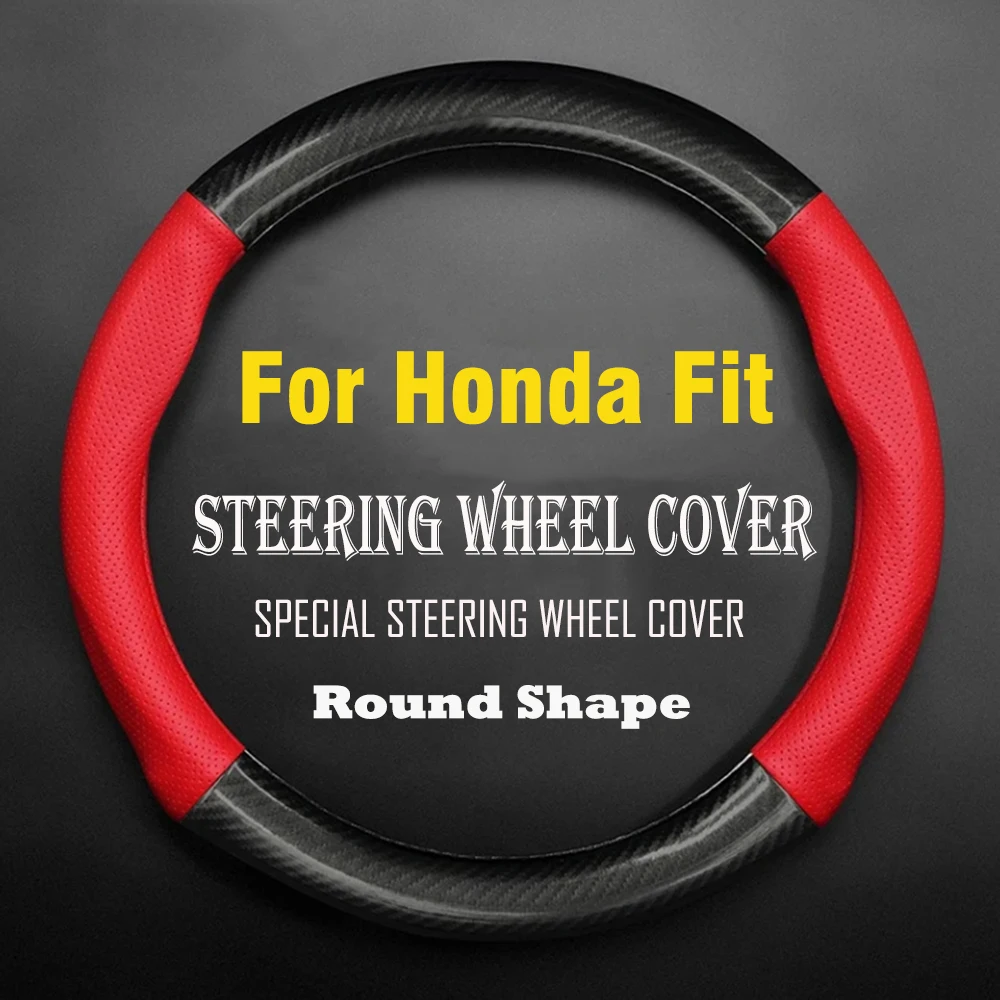 For Honda Fit Carbon Fiber Leather Car Steering Wheel Cover 36CM Non-slip Wear-resistant Sweat Absorbing Fashion Sports