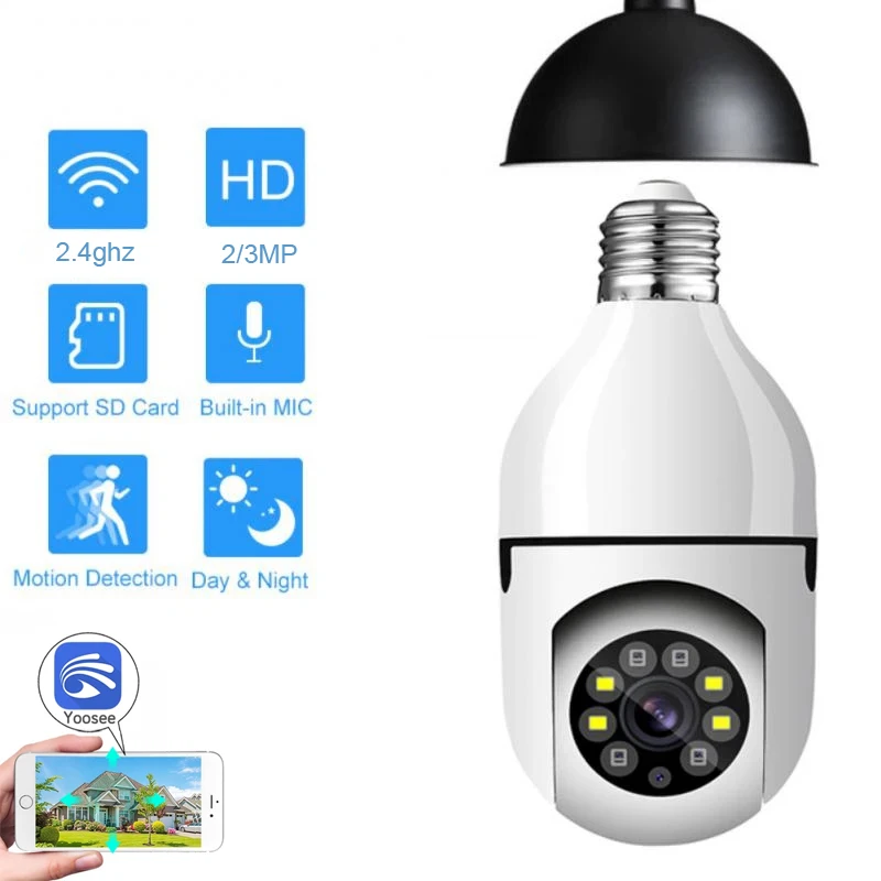 2MP 1080P Yoosee APP E27 Lamp Head Socket  360Degree Wireless PTZ  IP Camera AI Humanoid Detection  Intercom Baby Monitor