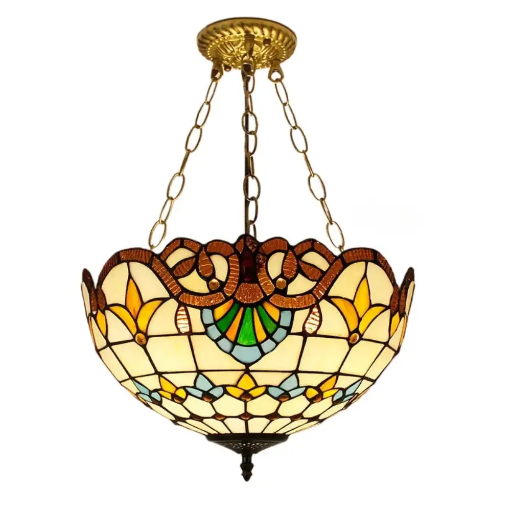

Dia16inch Tiffany Stained Glass Pastoral Baroque Anti-chandelier Pendant Light for Living Room Stairway Foyer Entryway Hallway