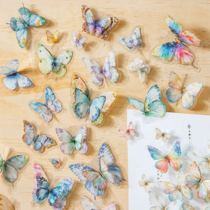 Journal GO 50pcs Multi-size Aesthetics Butterfly Stickers Scrapbooking Materials Collage Junk Journal Card Craft Making Sticker