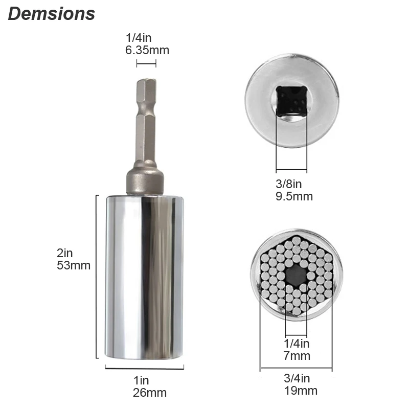 Universal Socket Wrench Head Set with Power Drill Adapter