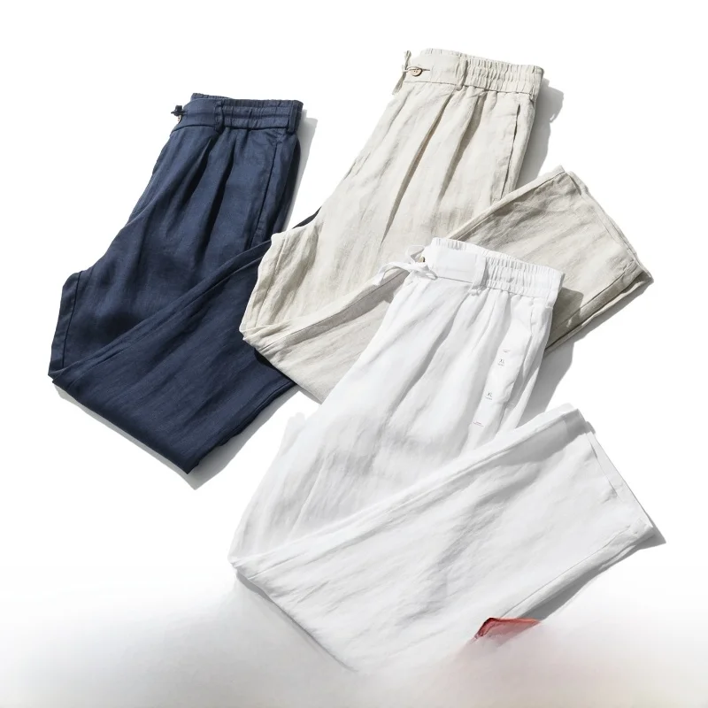 Men's Casual Linen Pants Breathable Loose Fit Straight Leg Elastic Waist  Color Versatile Summer Comfortable Loose Trousers