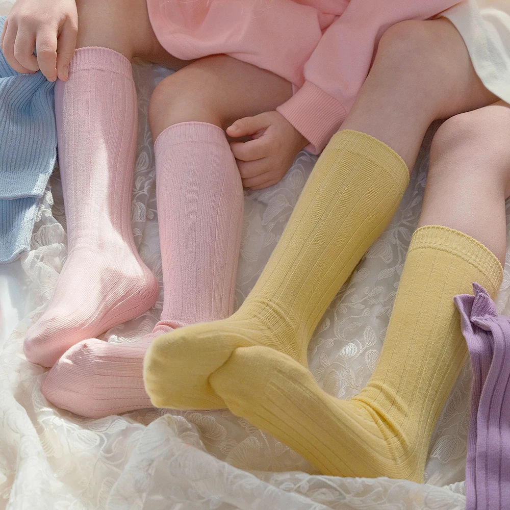 New Spanish Children's Socks Boys Girls Knee High Ribbed Infant Baby Stockings Cotton 39 Colors Kids School Sock For 1-8Year