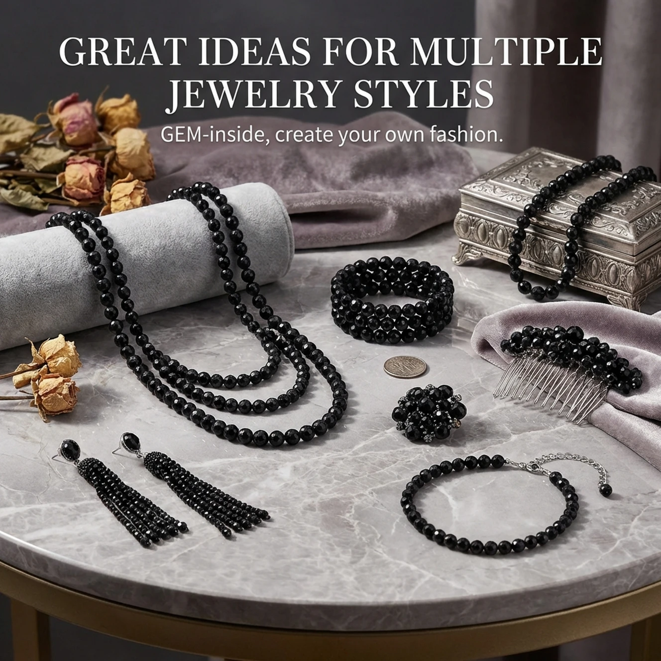 Natural Stone AAA Grade Faceted Black Tourmaline Round Beads For Jewelry Making 15 inch Semi-Precious Stone DIY Jewelry Bead