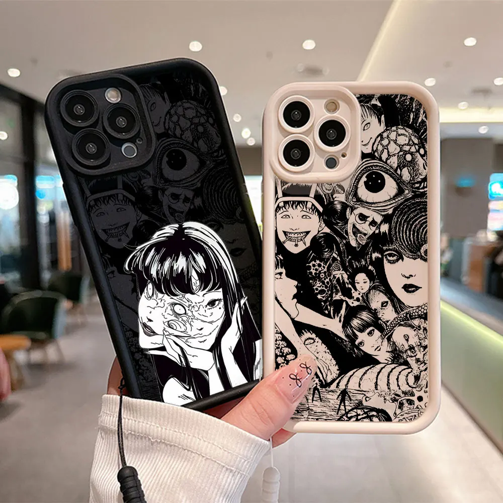 Junji Ito horror Hot Anime Custodia per telefono per IPhone 15 14 13 12 11 Pro Max Mini XR XS 7 8 Plus Cover posteriore morbida in TPU con cinturino