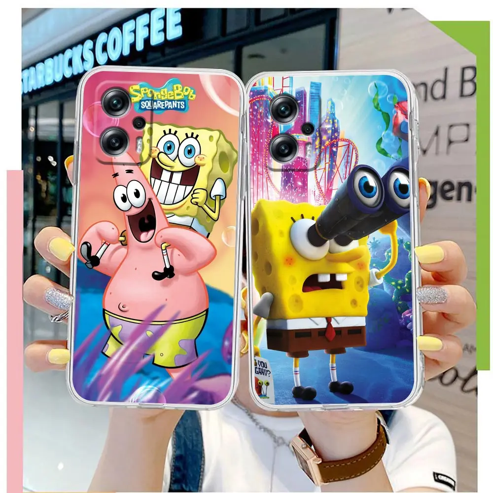 Clear Phone Case For Redmi NOTE 13 12 11 11T 11E 10 9 Pro PLUS 4G 5G Case Funda Coque Capa Shell Happy S-SpongeBob S-SquarePants