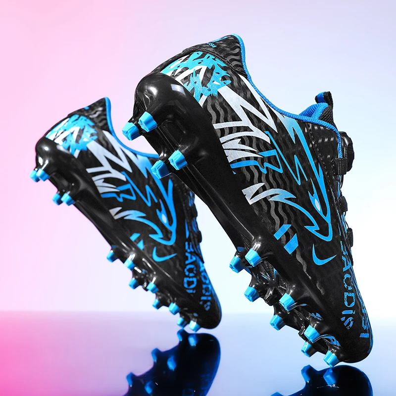 Kids Rotating Button Football Boots, Dual Stud Design Shockproof Breathable Outdoor Lawn Soccer Shoes For Daily Game