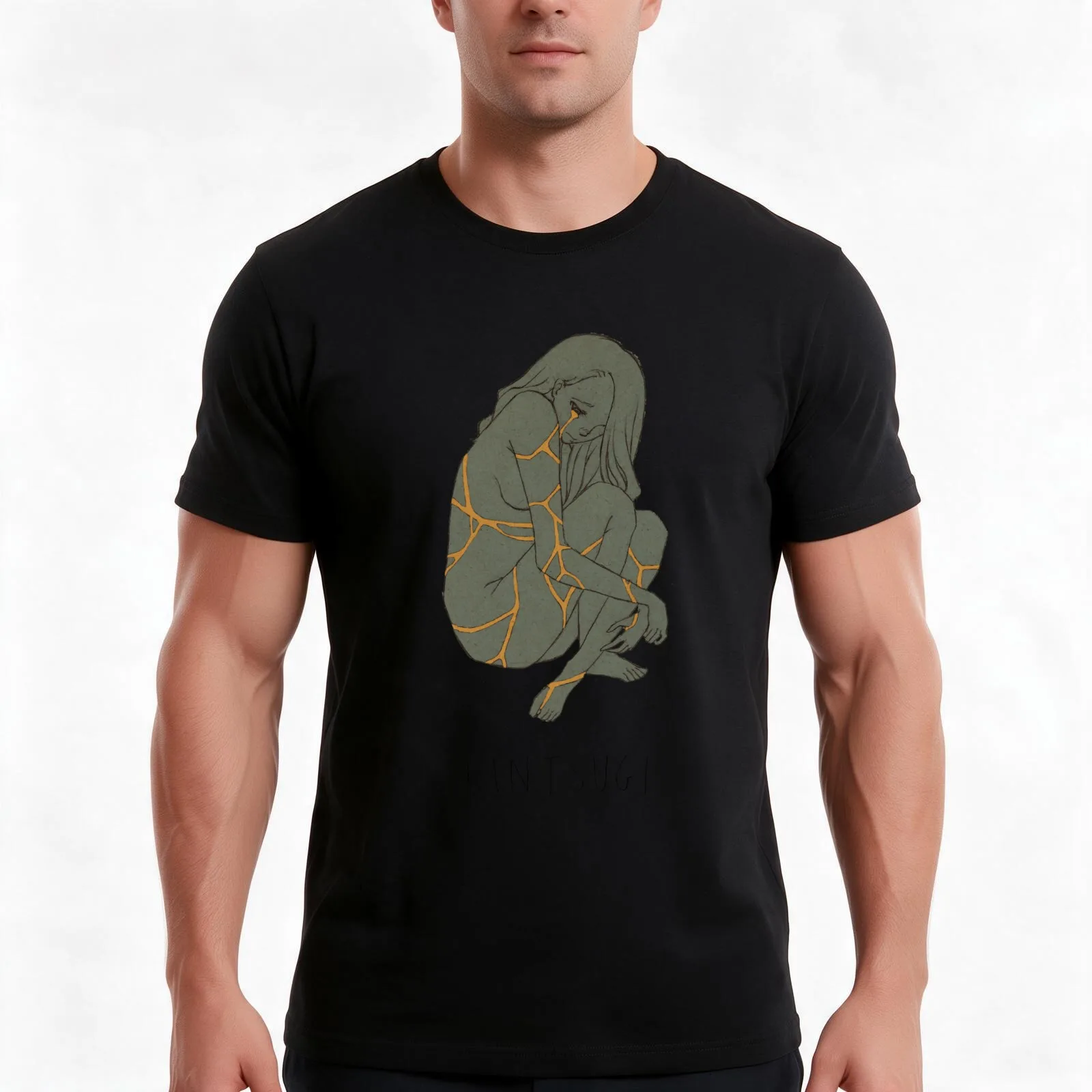 Kintsugi T-Shirt, Summer Casual Cotton Tee, Oversized Streetwear Tops, Vintage Graphic Print, Loose Fit Short Sleeve