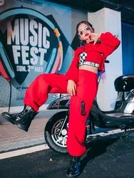 ZZL-Tenues de Scène K-pop pour Fille, Vêtements de brevUrbaine, Costumes Hip-Hop Jazz, Pantalon Trempé, Rouge, Noir, Blanc, Spectacle pour Enfants, 3 Pièces