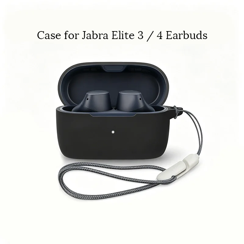 Silicone Case for Jabra Elite 3 / 4 True Wireless Earbuds Shockproof Dustproof Full Protective Cover LED Visible with Strap