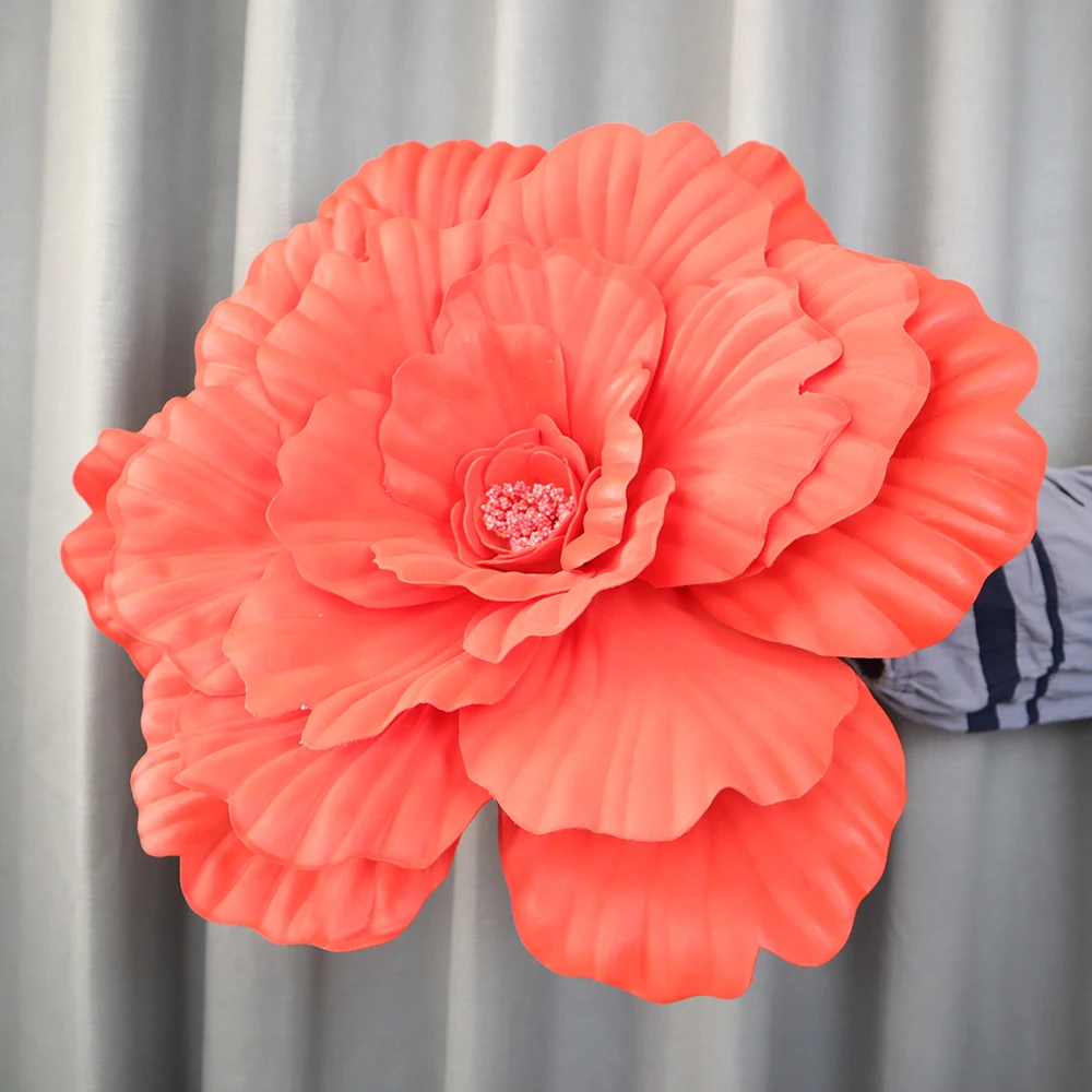 50 cm kunstmatige, handgemaakte, gigantische pioenroos van PE-materiaal, inclusief bladeren, voor bruiloften, tuindecoratie, als rekwisiet voor foto's, voor feestdecoratie en als nepbloemen.