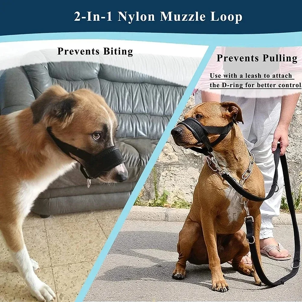 1 Uds. Mascarilla bucal  nailon ajustable para perros, arnés, entrenamiento antilatido, cubierta bucal para mascotas para perros