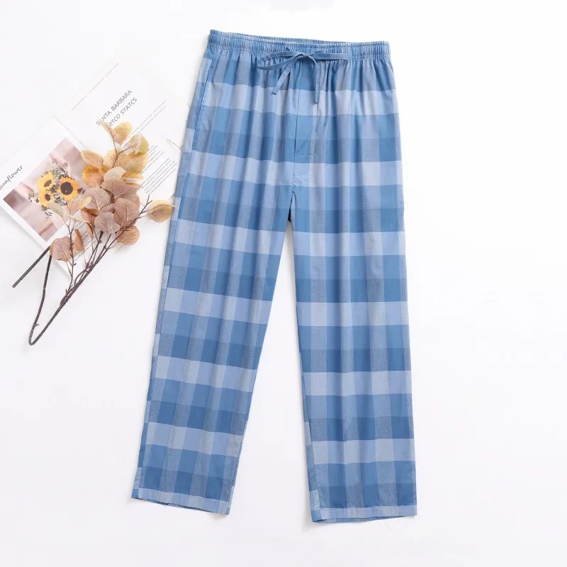 

Spring Autumn Men 100% Cotton Sleep Bottoms Male Top Quality Night Trousers Men Casual Plaid Pantalon Pijama Hombre Pants S-XXL
