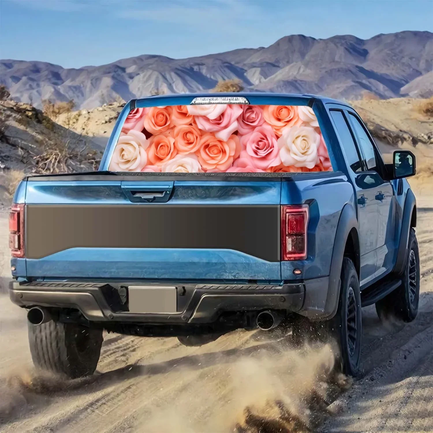 Colorful Rose Bunch Flowers Rear Window Decal Fit Pickup,Truck,Car Universal See Through Perforated Back Windows Vinyl Sticker