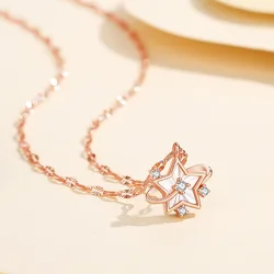 European AAA CZ Rose Gold Star Pendant S925 Sterling Silver Necklace Chain For Women Birthday Party Jewelry