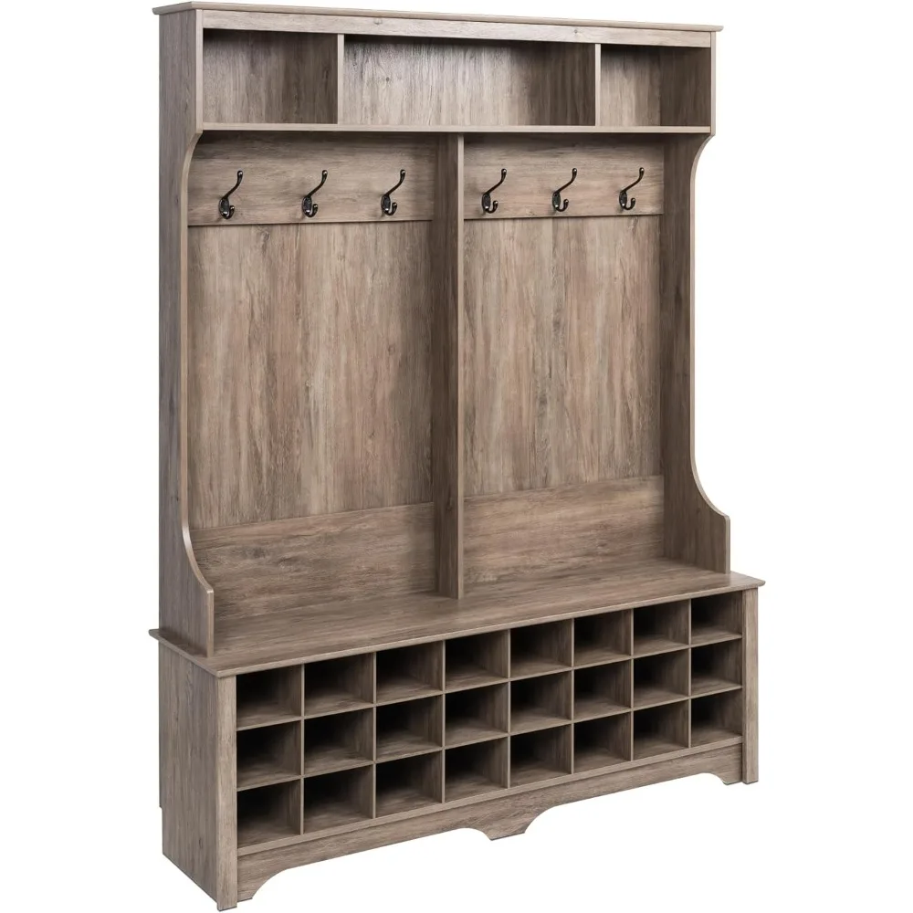 

Prepac Hall Tree with Bench and Shoe Storage, 60"W x 77"H x 15.5"D - 24 Shoe Cubby, Mudroom Bench with Storage and Hooks