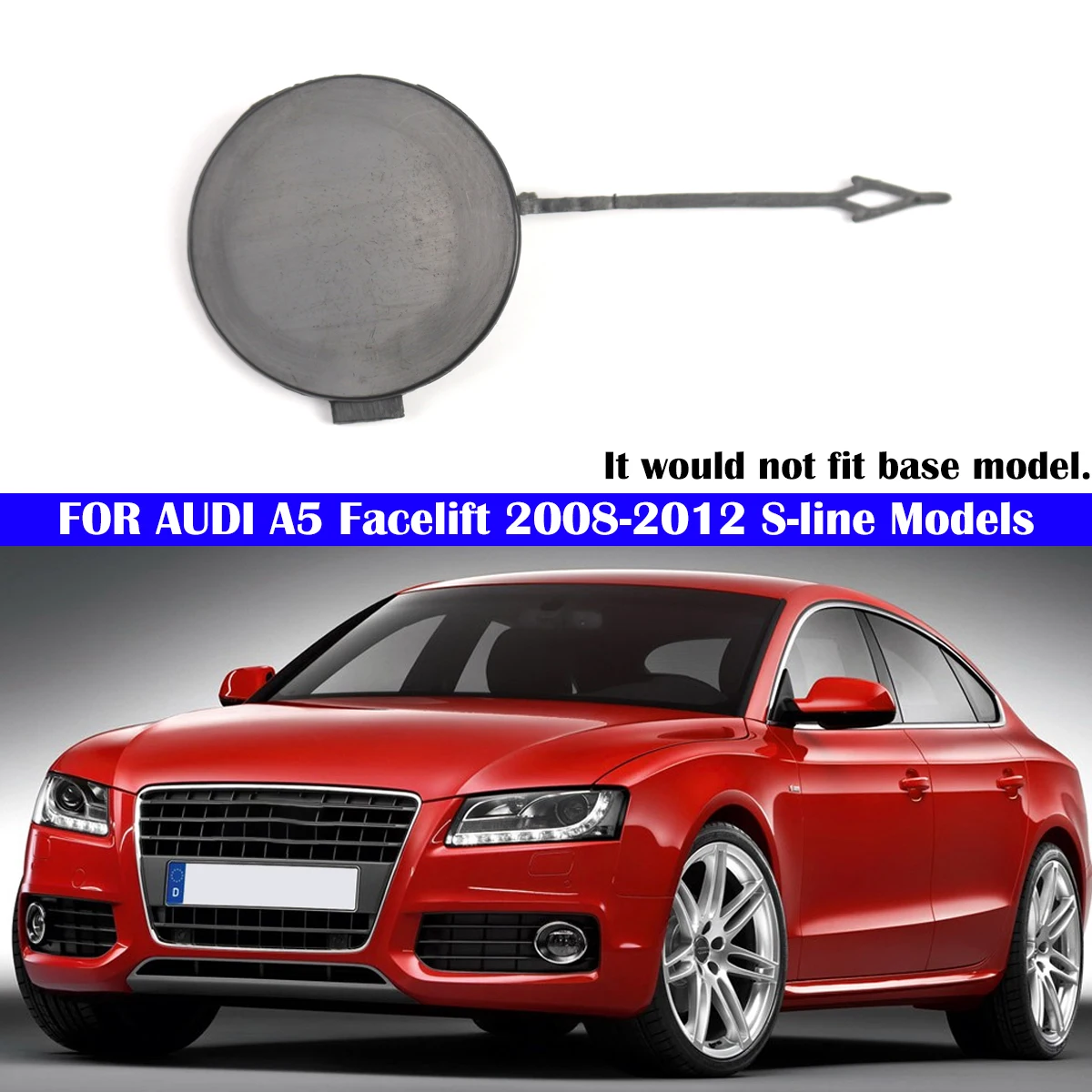 For AUDI A5 Facelift 2008-2012 S-line Models Black Car Front Bumper Towing Eye Cover Cap 8T0807241A Unpainted