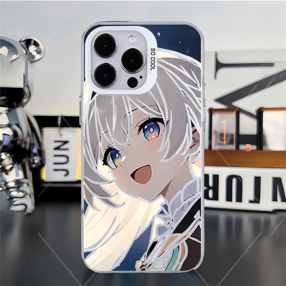 Niedliche Cartoon-Mädchen-Glühwürmchen-Honkai-Star-Schienen-Handyhülle für iPhone 17, 16, 15, 14, 13, 12, 11, Pro Max Plus, Air Mini-Spiel-Mädchen-Abdeckung