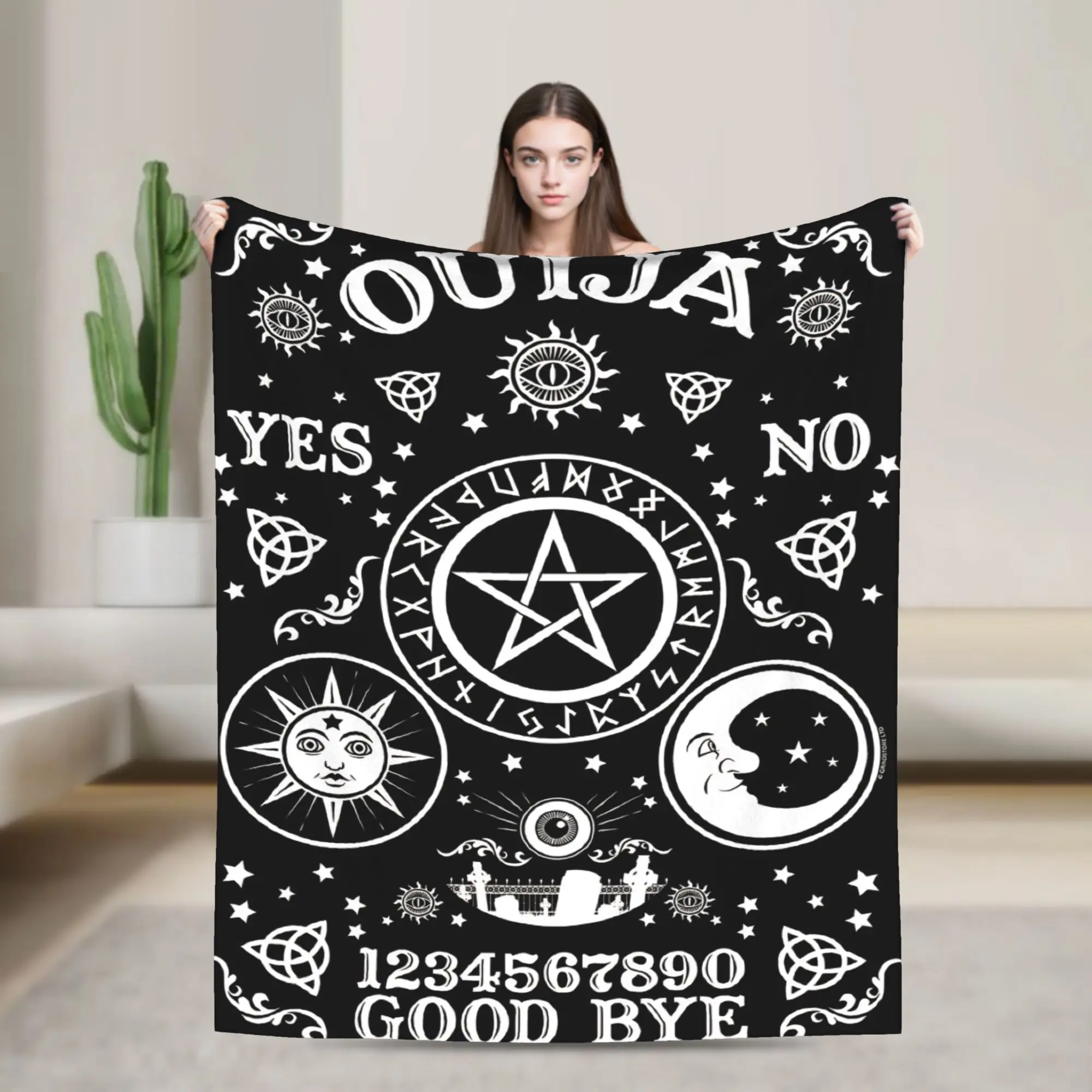 Ouija Board Knitted Blanket Mystical Sun and Moon Flannel Throw Blanket Summer Air Conditioning Printed Lightweight Bedspread