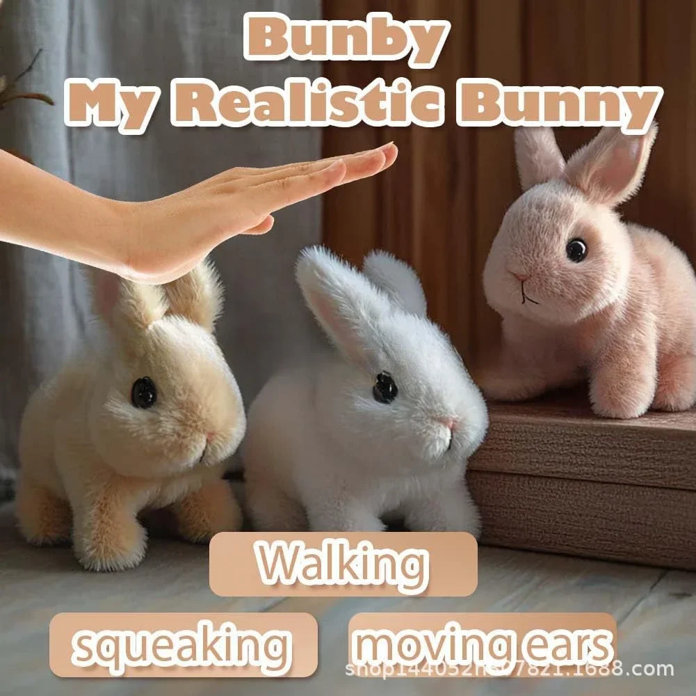 Simulation Electric My Realistic Bunny Toy Cartoon Electric Rabbit Can Walking, Squeaking, Shaking Ears Doll Plush Toy Kids Gift
