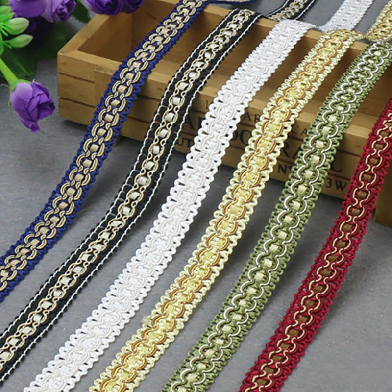 (5 Yards) 4.5M Handmade Ethnic Embroidered Webbing Indian Lace Trim DIY Sewing Net Yarn Ribbons Clothing Accessories Decor 1.8cm