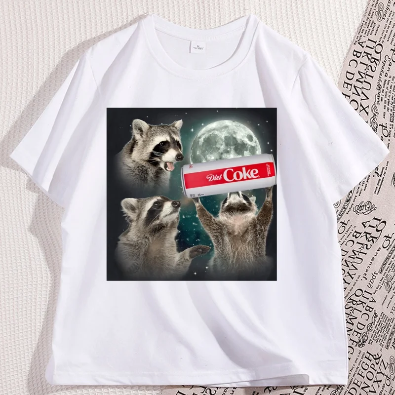 Funny Raccoon Diet Coke T-Shirt Cotton Short Sleeve Funny Tee for Animal Lovers Round Neck Oversized Streetwear Casual Trendy