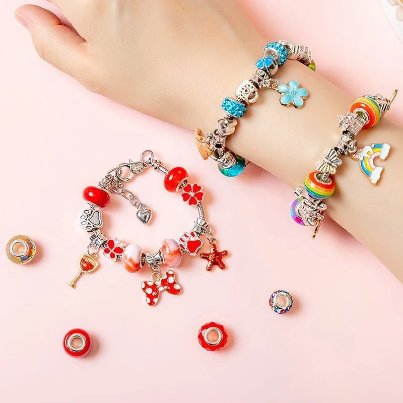 Diy frisado pulseira artesanal brinquedos para a menina 6-13 ano charme jóias fazendo kit europeu usar grânulo colar crianças presente de aniversário