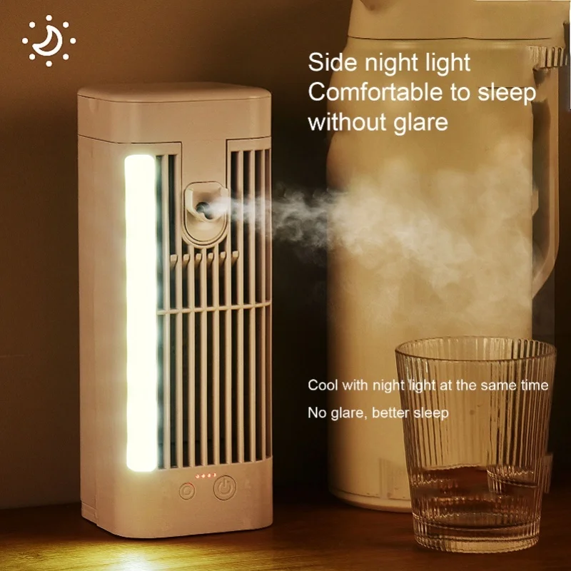 Portable Desktop Air Conditioner 5W Brushless Motor Low Noise Air Cooler Fan With 120mL Top Fill Water Tank Night Light Indoor