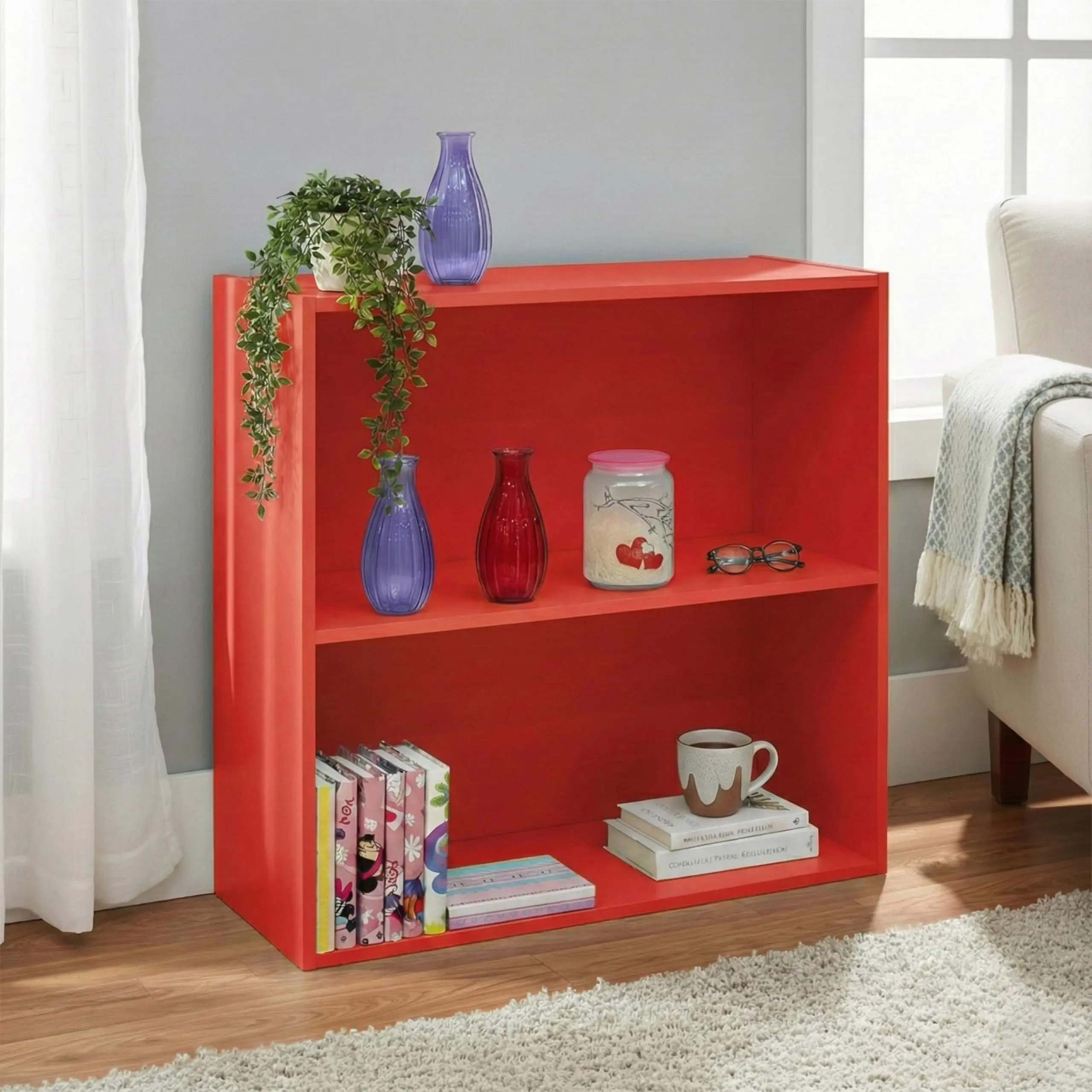 

2-Tier Modern Open Shelf Bookcase For Home Office Living Room Storage Organizer