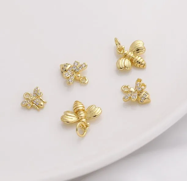 1pcs 14k bee gold plated copper zircon planet pendants DIY Making Earrings Necklaces Jewelry Fittings