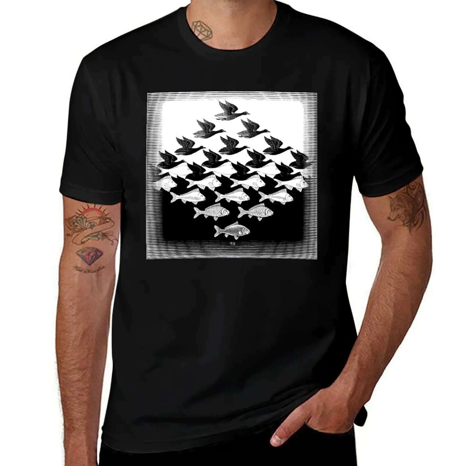 Escher - Sky and Water T-Shirt Work Duty Casual T-Shirt