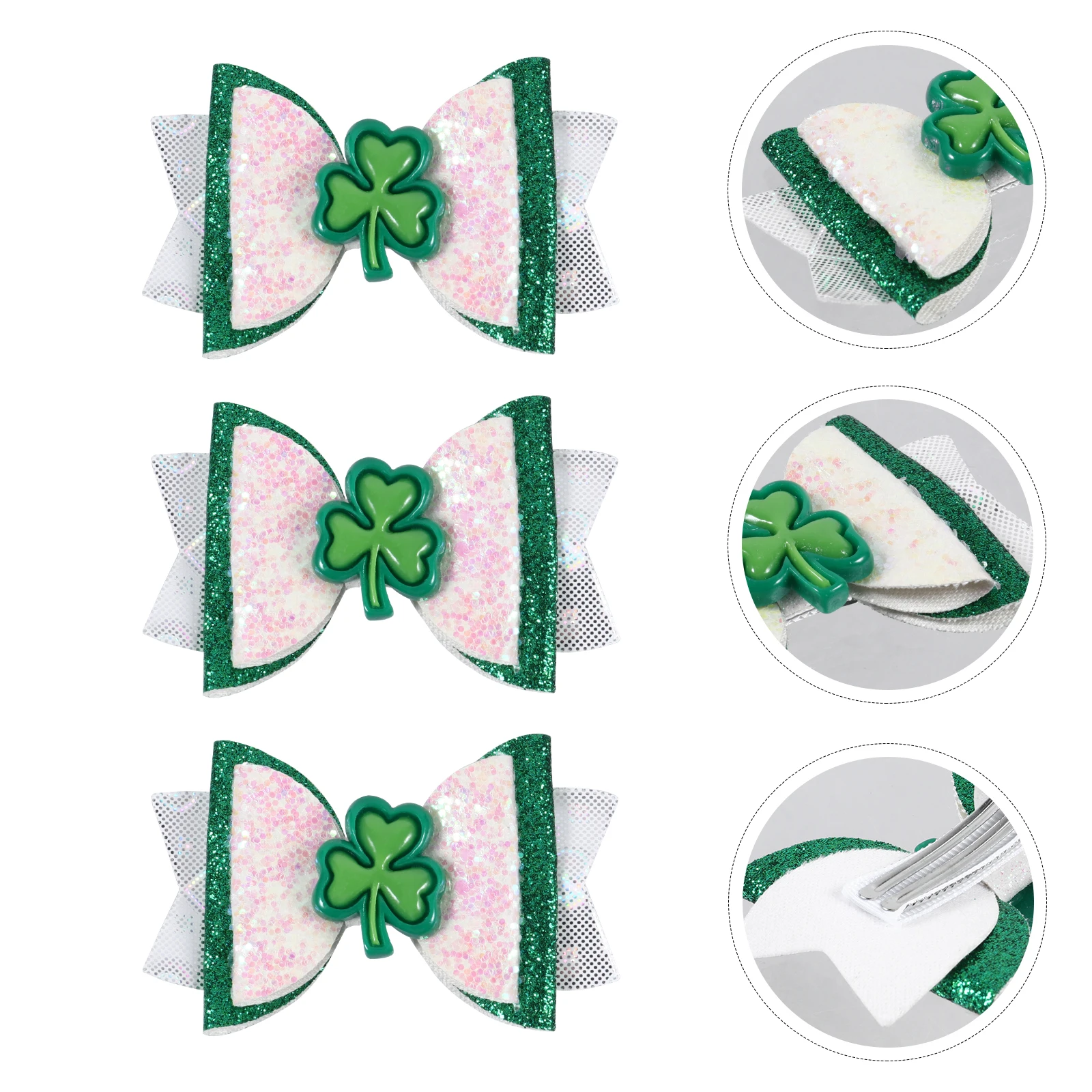 

3 Pcs Clover Hair Clip Girls Bow Pin Shamrock Hairpins s Accessory Toddler Headdress
