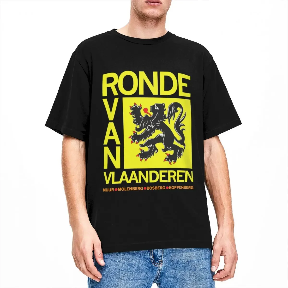 Novelty Tour Of Flanders Flag Ronde Van Vlaanderen T-Shirt Men Women's Crew Neck 100% Cotton Short Sleeve Tees Printing Clothing