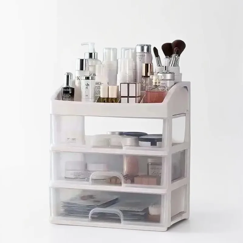 1pc Transparent Plastic Four Layer Three Drawer Desktop Drawer Style Cosmetic Storage Box Dressing Table Storage Rack