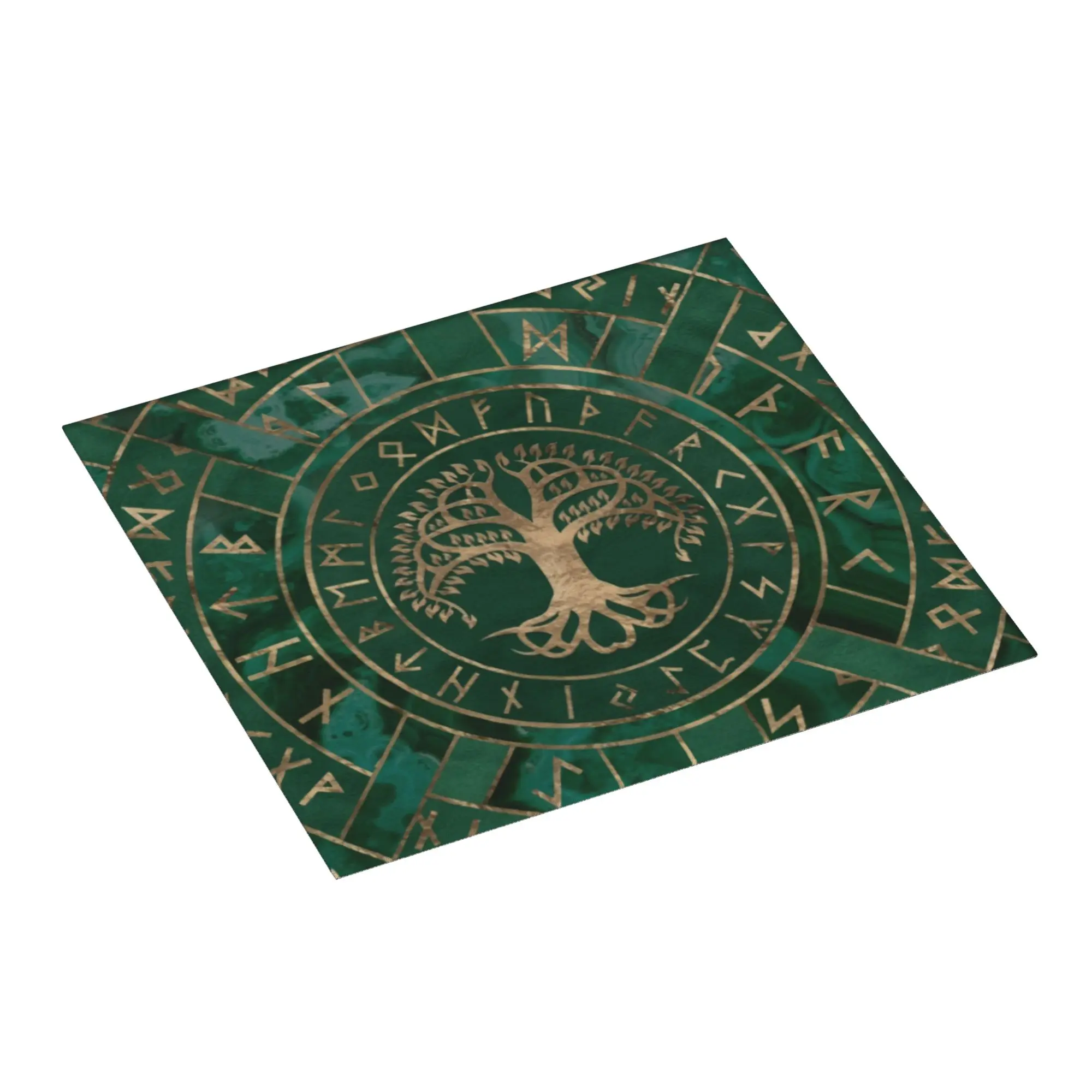 Tree Of Life Yggdrasil And Futhark Malachite Non Slip Kitchen Counter Protector Mat Barware Tableware Viking Mat For Kitchen