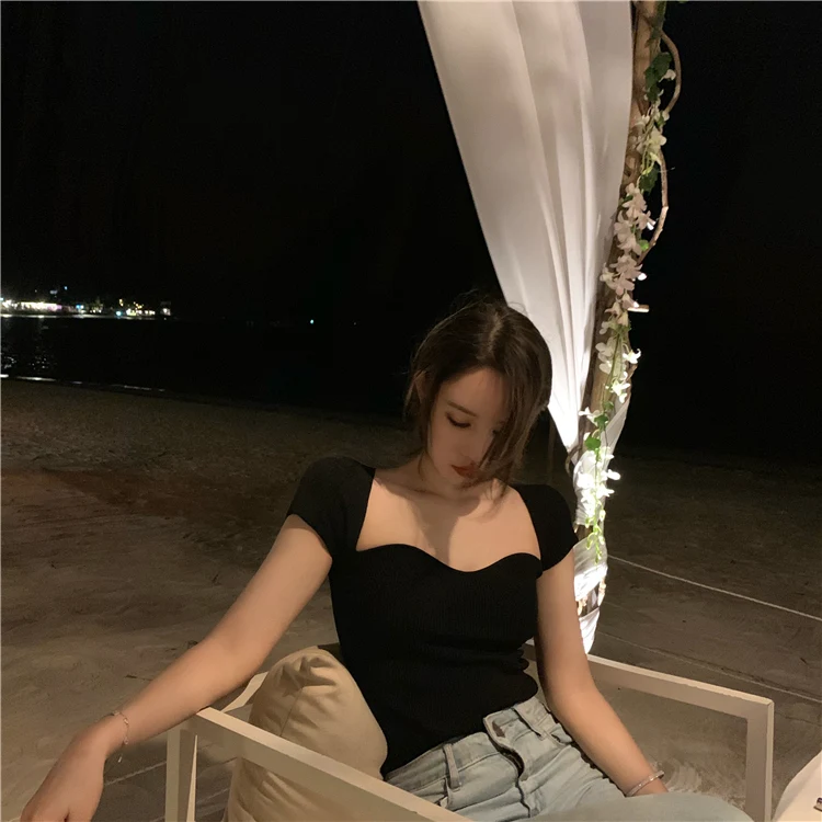 

Лето 2022, новый сексуальный вязаный топ с обнажением груди, ор Све, облегающий женский модный модный топ ort-длины для поездок на работу